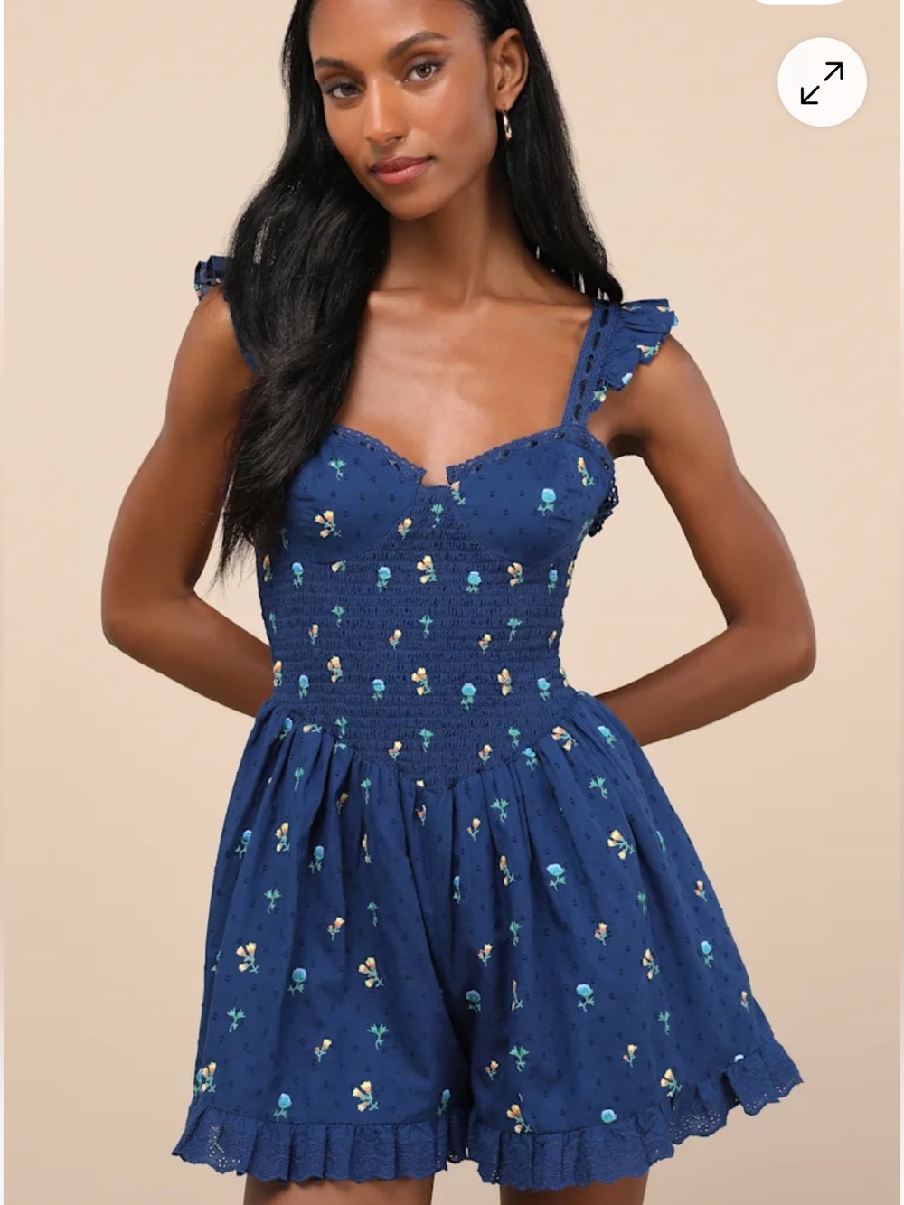Lulus Colbie dark blue floral Swiss dot bustier romper nwt XL